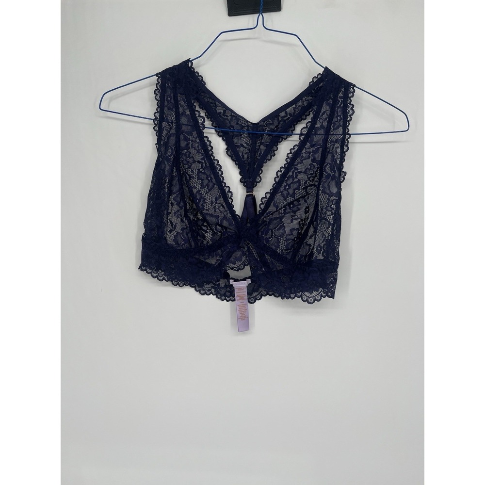 Savage X Fenty Bra Womens Size L  Bralette Unlined Lace Racerback Blue
